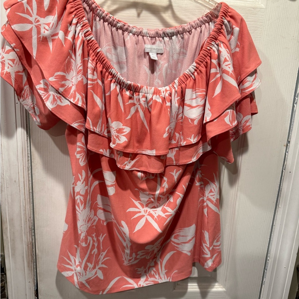 Charter Club Pink Ruched Ruffled Blouse
